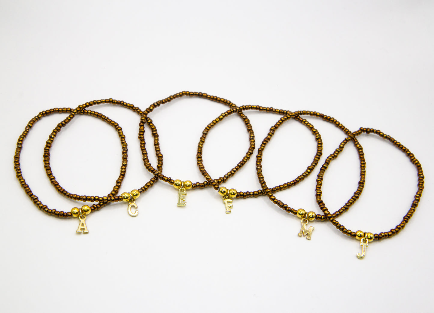 Initial Charm Stretch Bead Bracelet