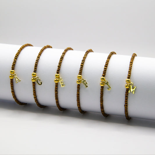 Initial Charm Stretch Bead Bracelet