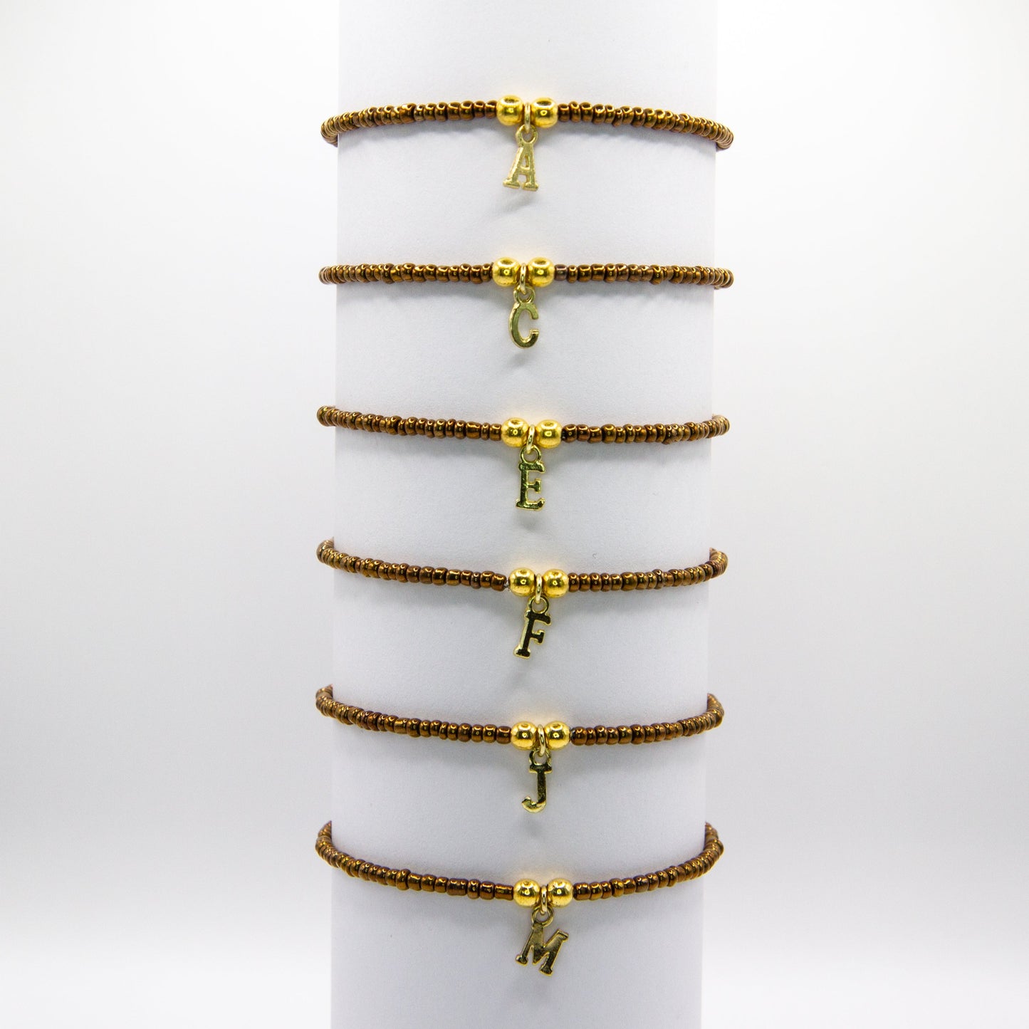 Initial Charm Stretch Bead Bracelet